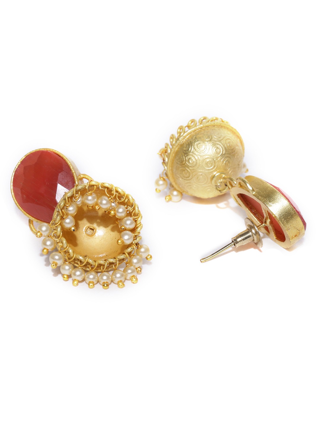 YouBella Rust Orange Gold-Plated Teardrop Shaped Jhumkas